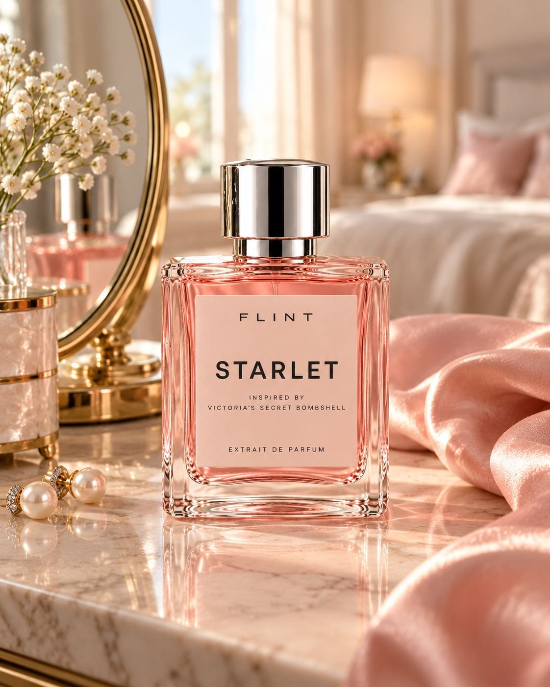 Flint Starlet perfume on a vanity table
