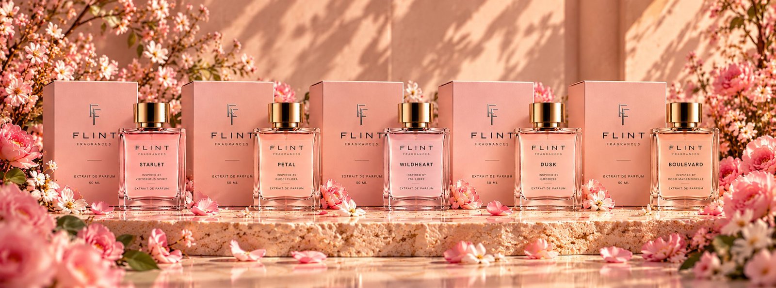 Flint women's perfume collection with blush boxes